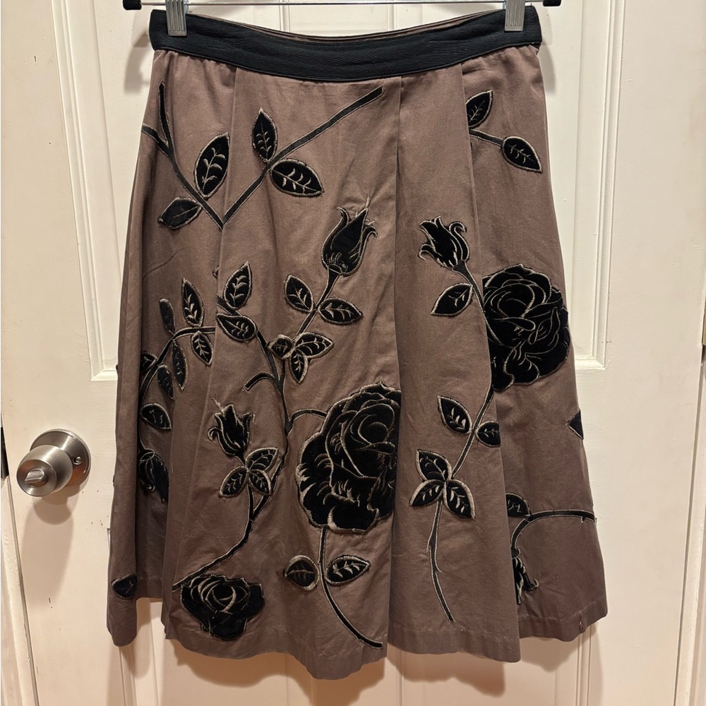 Odille Rose Garden Velvet Applique Full Skirt Size 2 Anthropologie